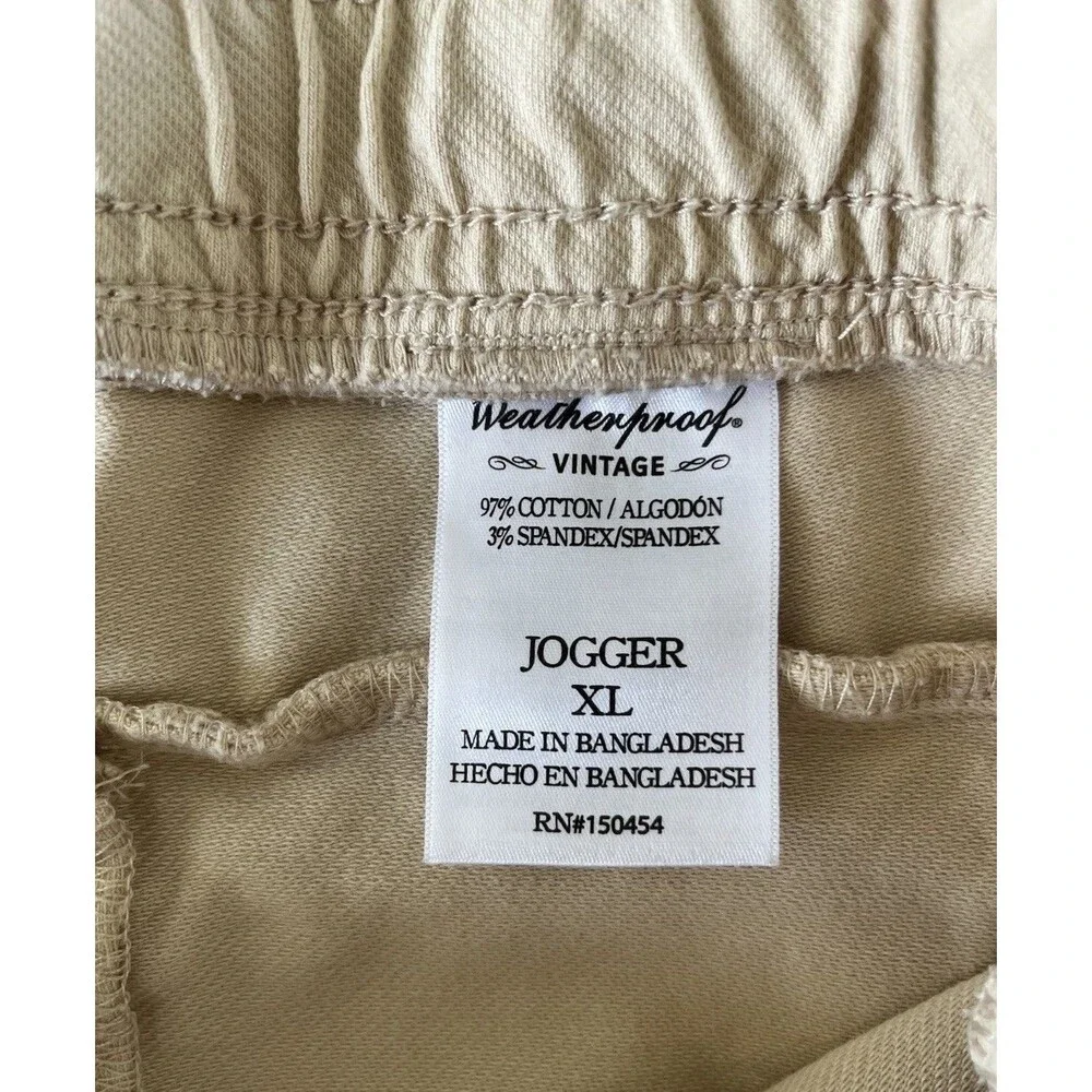 Weatherproof Vintage Men’s Cotton Stretch Jogger Pants Beige Khaki Size XL